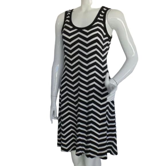 CALVIN KLEIN Tank Dress, S, Black/White Chevrons, Tank, Shift, Summer - Picture 3 of 8
